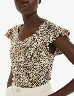 Whistles Leopard-print Frill-sleeve Stretch-woven Top 7 Whistles Leopard-print Frill-sleeve Stretch-woven Top -The Fashion Shop R04200089 MULTICOLOURED ALT02