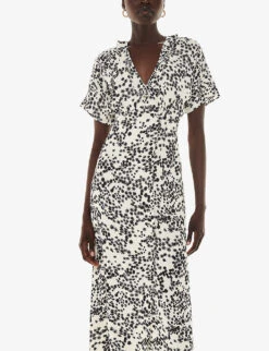 Whistles Dandelion Floral-print Short-sleeve Woven Midi Dress 7 Whistles Dandelion Floral-print Short-sleeve Woven Midi Dress -The Fashion Shop R04200352 BLACK ALT02
