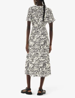 Whistles Dandelion Floral-print Short-sleeve Woven Midi Dress 8 Whistles Dandelion Floral-print Short-sleeve Woven Midi Dress -The Fashion Shop R04200352 BLACK ALT03