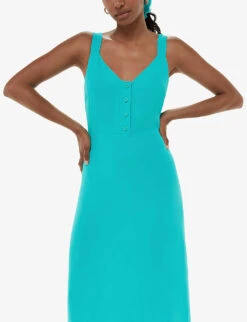 Whistles Andie Button-through Shirred-back Woven Midi Dress 7 Whistles Andie Button-through Shirred-back Woven Midi Dress -The Fashion Shop R04200359 TURQUOISE ALT02