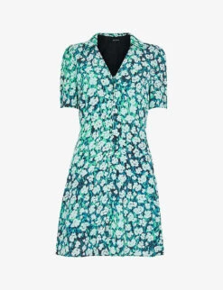 Whistles Rowal Floral-print Short-sleeve Woven Mini Dress
