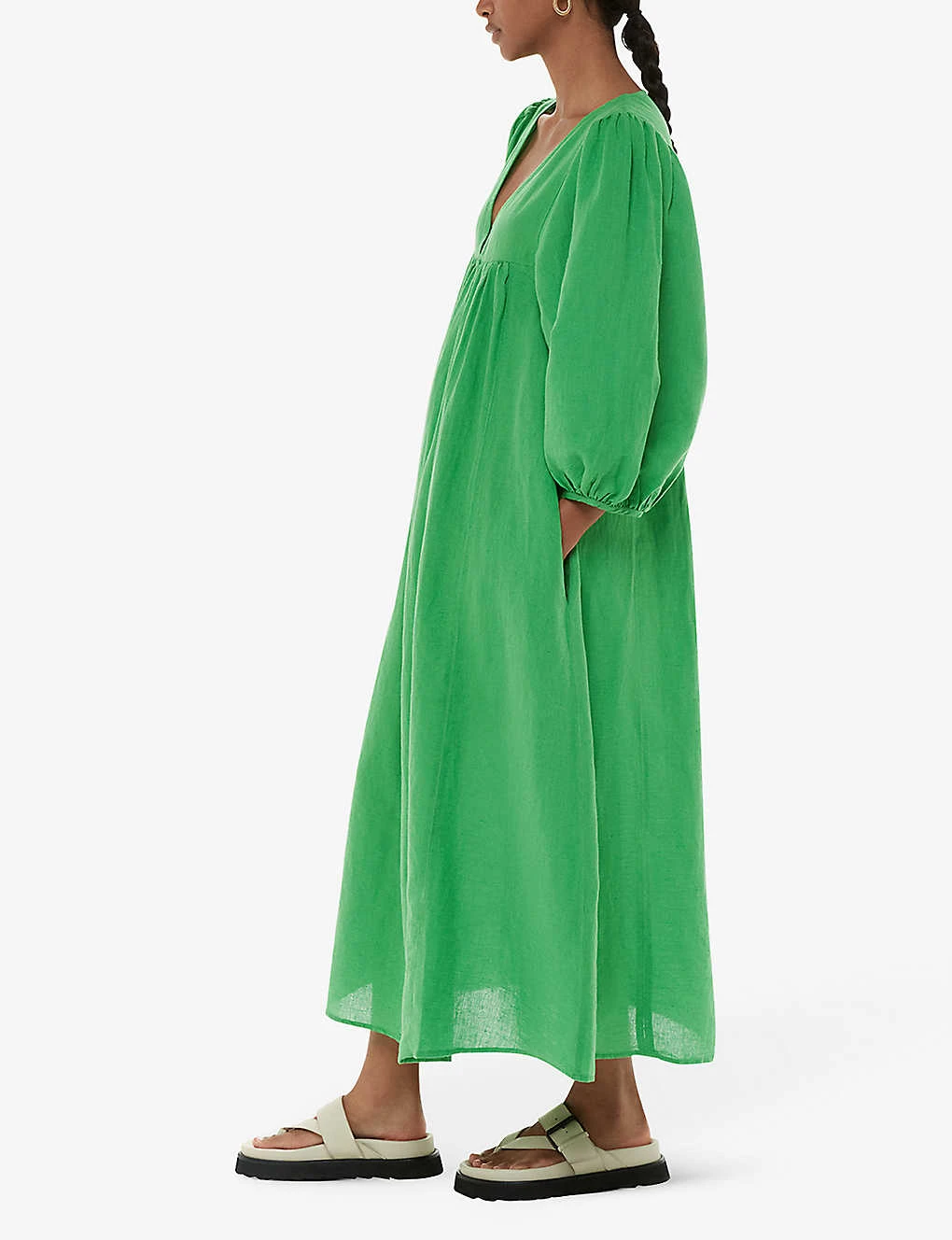 Whistles Gloria Balloon-sleeve Relaxed-fit Linen-cotton Blend Midi Dress 3 Whistles Gloria Balloon-sleeve Relaxed-fit Linen-cotton Blend Midi Dress - Image 3