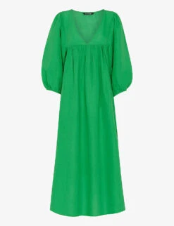 Whistles Gloria Balloon-sleeve Relaxed-fit Linen-cotton Blend Midi Dress