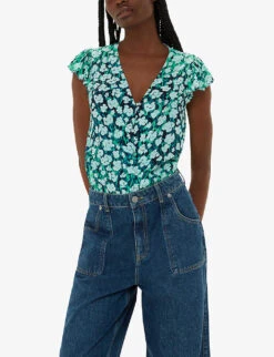 Whistles Floral-print Ruffle-sleeve Woven Top 9 Whistles Floral-print Ruffle-sleeve Woven Top -The Fashion Shop R04200365 MULTICOLOURED ALT04