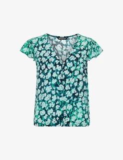 Whistles Floral-print Ruffle-sleeve Woven Top