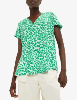 Whistles Smooth Leopard-print Short-sleeve Woven Blouse -The Fashion Shop R04200997 MULTICOLOURED ALT02