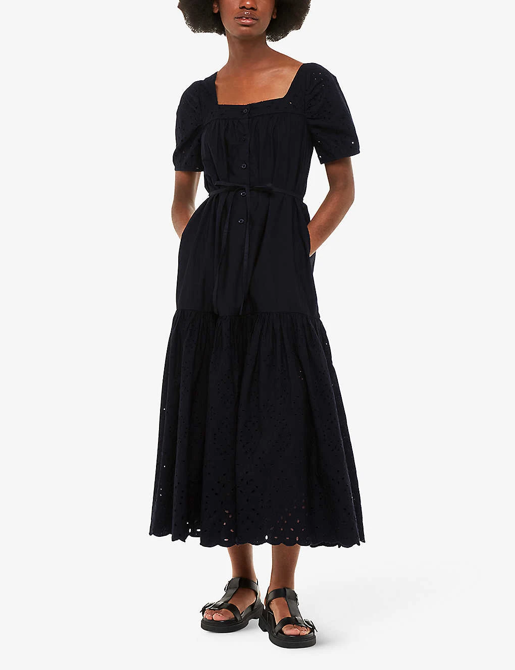 Whistles Broderie Square-neck Puff-sleeve Cotton Midi Dress 2 Whistles Broderie Square-neck Puff-sleeve Cotton Midi Dress - Image 2