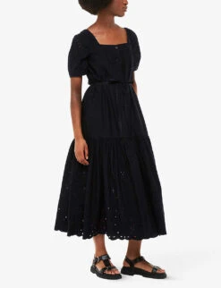 Whistles Broderie Square-neck Puff-sleeve Cotton Midi Dress 7 Whistles Broderie Square-neck Puff-sleeve Cotton Midi Dress -The Fashion Shop R04200998 BLACK ALT02