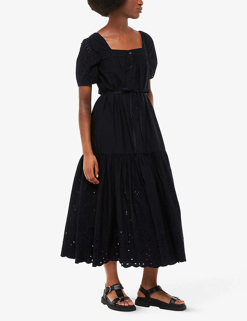 Whistles Broderie Square-neck Puff-sleeve Cotton Midi Dress 3 Whistles Broderie Square-neck Puff-sleeve Cotton Midi Dress - Image 3