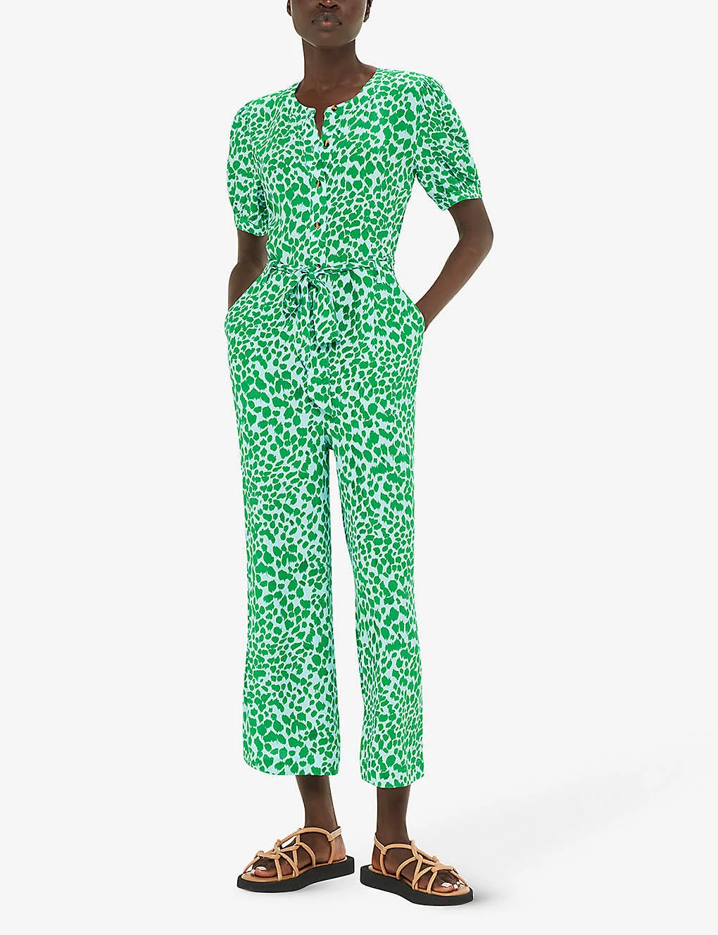 Whistles Smooth Leopard-print Puff-sleeve Woven Jumpsuit 2 Whistles Smooth Leopard-print Puff-sleeve Woven Jumpsuit - Image 2