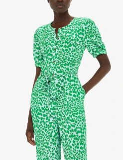Whistles Smooth Leopard-print Puff-sleeve Woven Jumpsuit 8 Whistles Smooth Leopard-print Puff-sleeve Woven Jumpsuit -The Fashion Shop R04201829 MULTICOLOURED ALT03