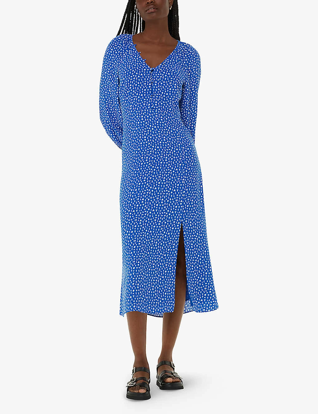 Whistles Micro Cactus-print V-neck Woven Midi Dress 2 Whistles Micro Cactus-print V-neck Woven Midi Dress - Image 2