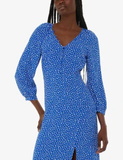 Whistles Micro Cactus-print V-neck Woven Midi Dress 7 Whistles Micro Cactus-print V-neck Woven Midi Dress -The Fashion Shop R04204952 MULTICOLOURED ALT02