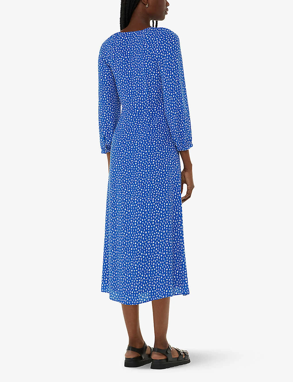 Whistles Micro Cactus-print V-neck Woven Midi Dress 4 Whistles Micro Cactus-print V-neck Woven Midi Dress - Image 4