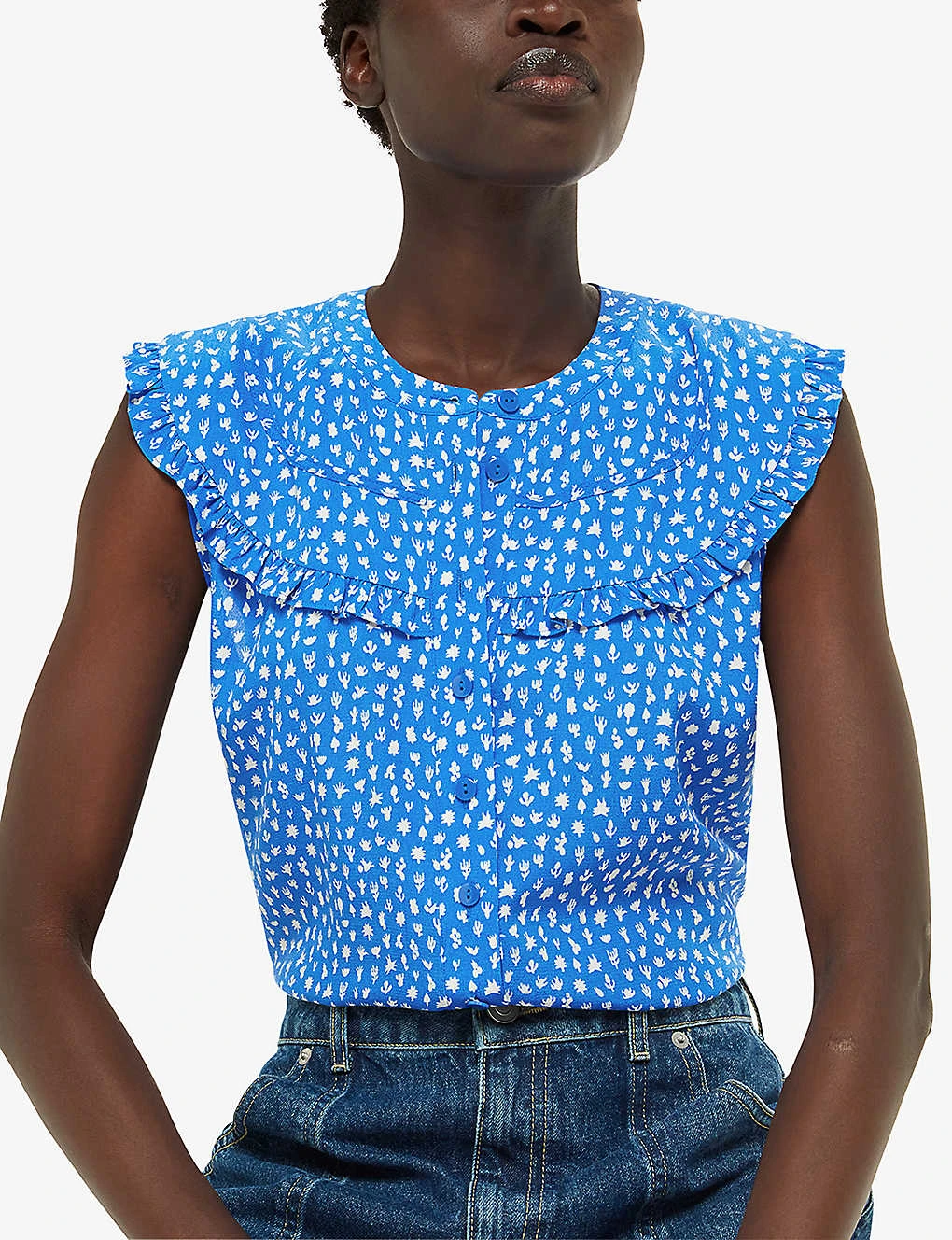 Whistles Micro Cactus-print Sleeveless Woven Top 3 Whistles Micro Cactus-print Sleeveless Woven Top - Image 3