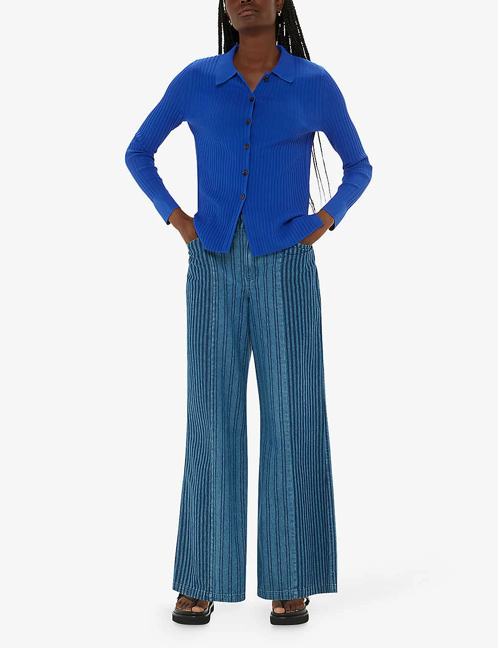 Whistles Collared Long-sleeve Ribbed Stretch-knit Shirt 2 Whistles Collared Long-sleeve Ribbed Stretch-knit Shirt - Image 2