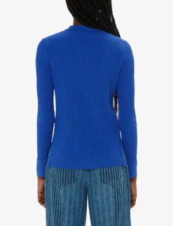 Whistles Collared Long-sleeve Ribbed Stretch-knit Shirt 8 Whistles Collared Long-sleeve Ribbed Stretch-knit Shirt -The Fashion Shop R04208551 BLUE ALT03