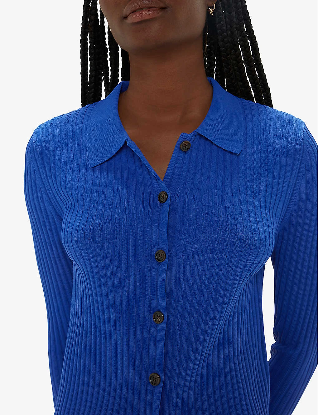 Whistles Collared Long-sleeve Ribbed Stretch-knit Shirt 5 Whistles Collared Long-sleeve Ribbed Stretch-knit Shirt - Image 5