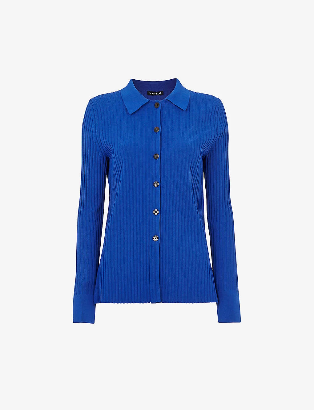 Whistles Collared Long-sleeve Ribbed Stretch-knit Shirt 1 Whistles Collared Long-sleeve Ribbed Stretch-knit Shirt