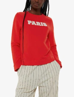 Whistles Paris-logo Relaxed-fit Cotton Sweatshirt -The Fashion Shop R04213104 RED ALT02